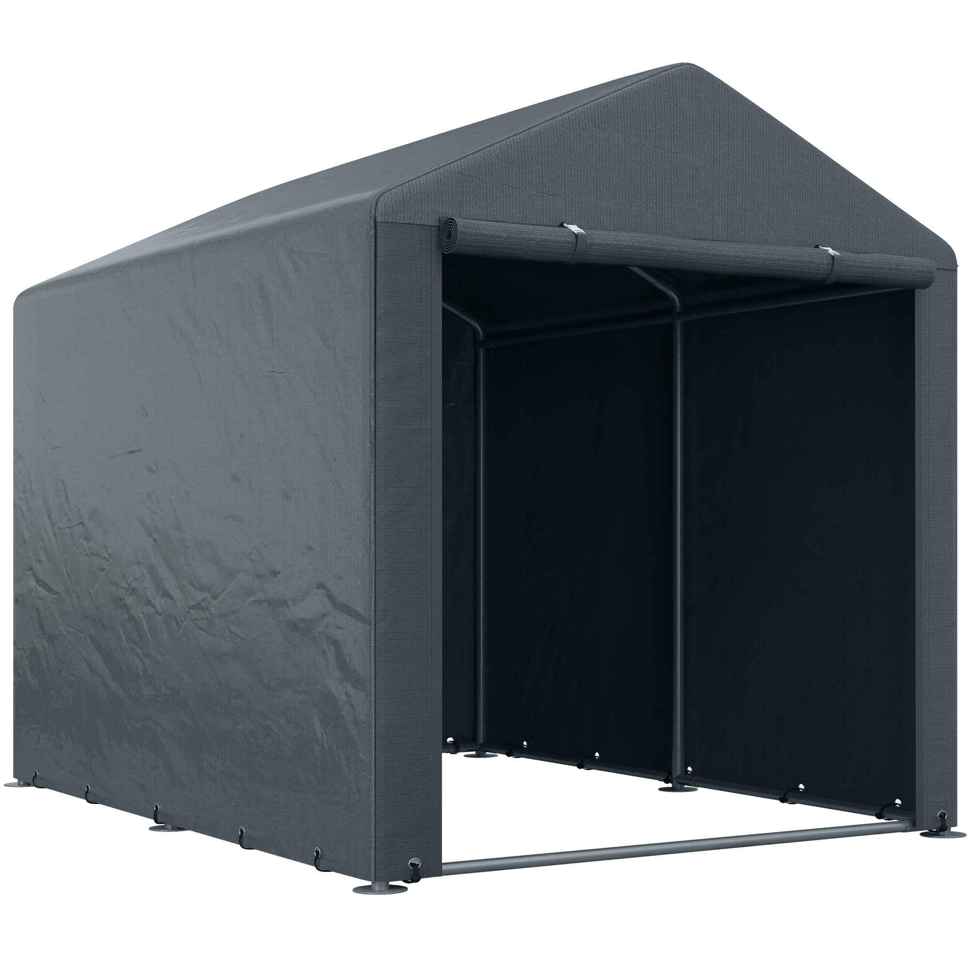 Carpa para Herramientas Bicicletas y Motos 1,6x2,2x1,7 m Garaje Portátil con 2 Habitaciones Puerta con Cremallera Impermeable Anti-UV Cochera Portátil para Jardín Gris Oscuro