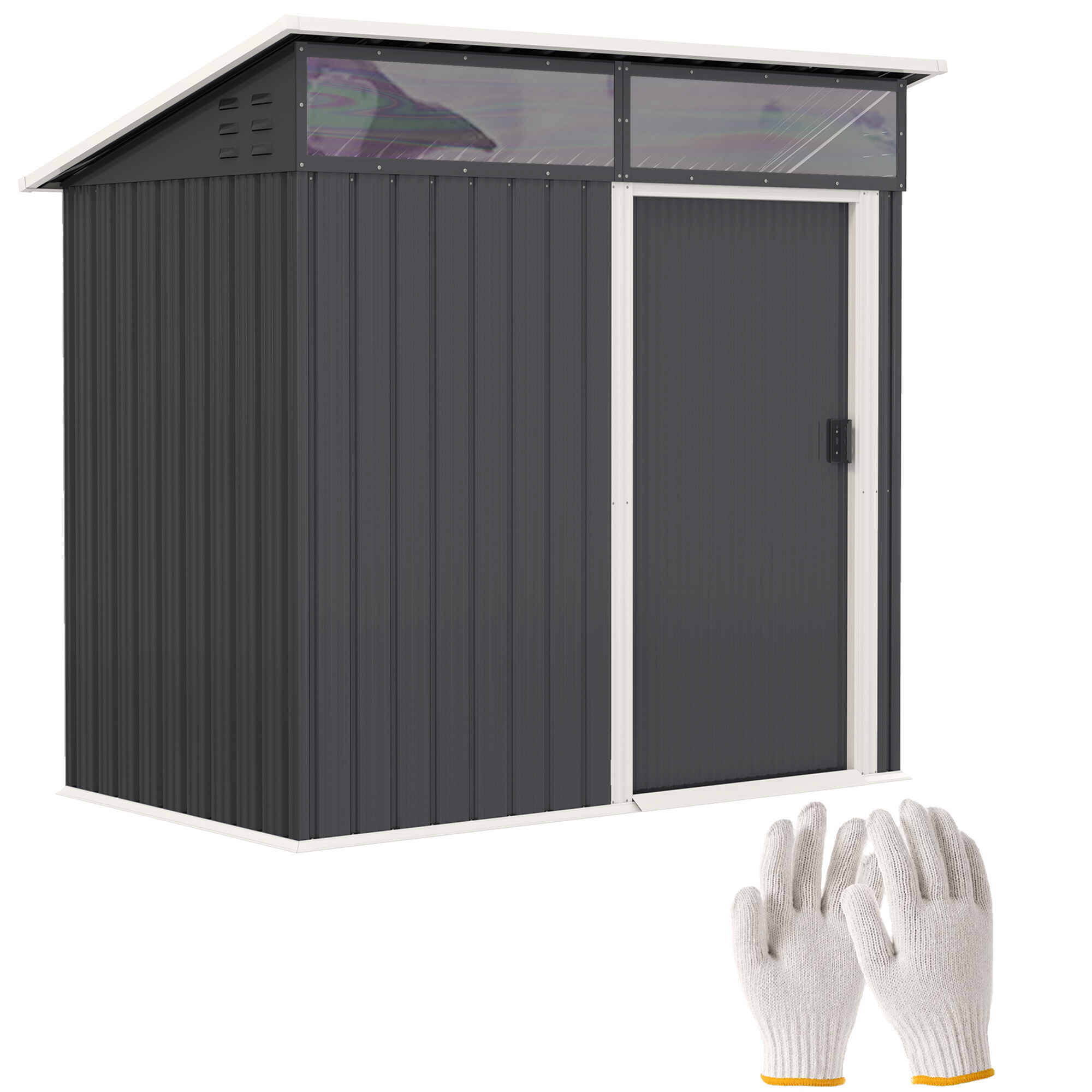 Caseta de Jardín Exterior 1,9m² 195x122x182 cm Cobertizo de Jardín Exterior con Base Refuerzo (Suelo NO Incluido) Puerta Corredera Ventanas Cobertizo para Terraza Patio Gris Oscuro