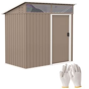 Caseta de Jardín Exterior 1,9m² 195x122x182 cm Cobertizo de Jardín Exterior con Base Refuerzo (Suelo NO Incluido) Puerta Corredera Ventanas Cobertizo para Terraza Patio Marrón