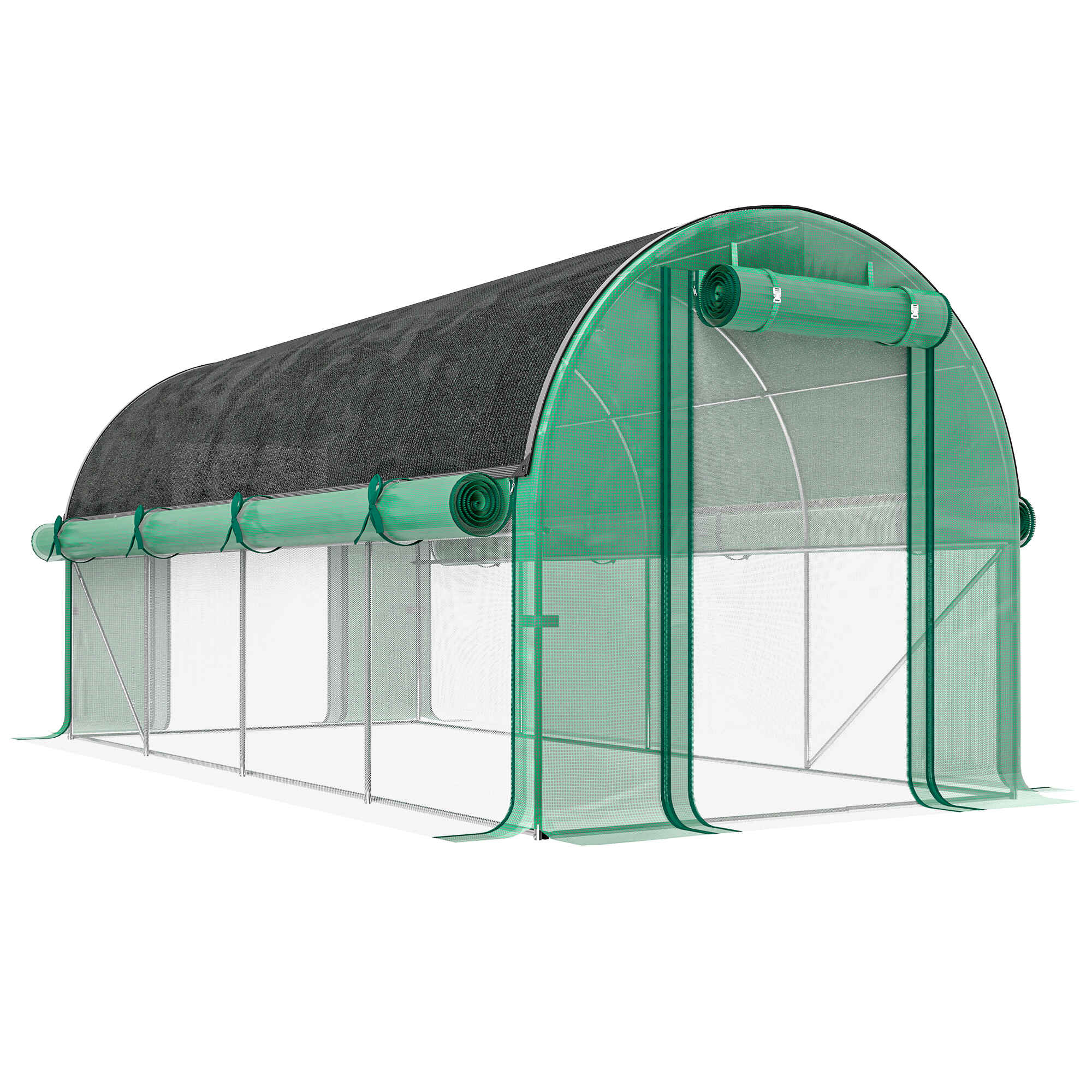 Invernadero de Exterior 4,5x2x2 m Invernadero de Túnel con Paredes Laterales Enrollables Cubierta Extra 8 Ventanas de Malla y 2 Puertas Enrollables Invernadero para Jardín Patio Verde