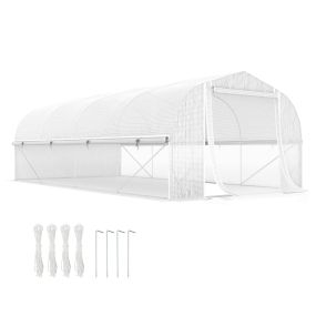 Invernadero de Exterior 6x3x2 m Invernadero de Túnel con 8 Ventanas Cubierta de PE Anti-UV y Puerta Enrollable con Cremallera Paredes Laterales con Malla Blanco