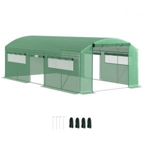 Invernadero de Exterior 6x3x2 m Invernadero de Túnel con 6 Ventanas de Malla Cubierta de PE Anti-UV y 3 Puertas Enrollables con Cremallera Invernadero para Jardín Patio Verde