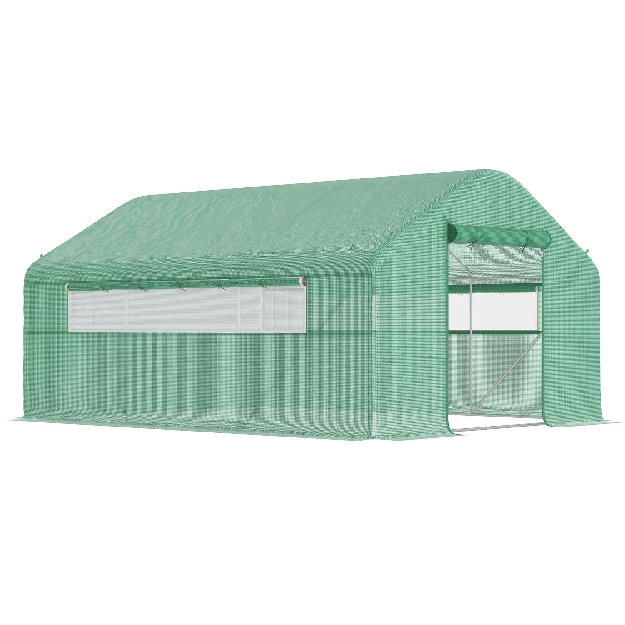 Invernadero de Exterior 4x3x2 m Invernadero de Túnel con 2 Ventanas Cubierta de PE Anti-UV y 1 Puerta Enrollable con Cremallera Invernadero para Jardín Patio Verde