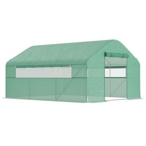 Invernadero de Exterior 4x3x2 m Invernadero de Túnel con 2 Ventanas Cubierta de PE Anti-UV y 1 Puerta Enrollable con Cremallera Invernadero para Jardín Patio Verde