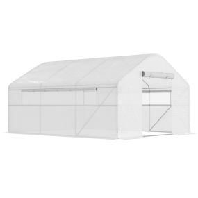 Invernadero de Exterior 4x3x2 m Invernadero de Túnel con 2 Ventanas Cubierta de PE Anti-UV y 1 Puerta Enrollable con Cremallera Invernadero para Jardín Patio Blanco