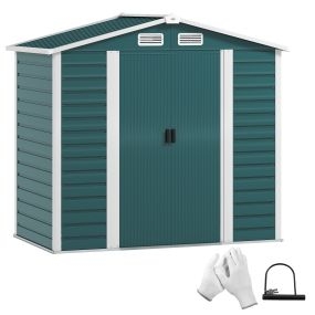 Caseta de Jardín Exterior 2,36m² 213x120x194 cm Cobertizo de Jardín Exterior con Base Refuerzo (Suelo NO Incluido) Puertas Correderas Dobles Candado Ventanas Verde Oscuro