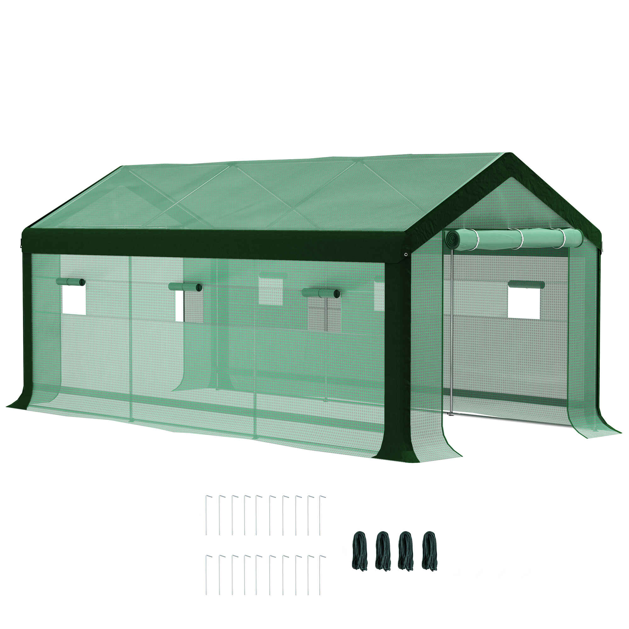 Invernadero de Exterior 6x3x2,8 m Invernadero de Túnel con 6 Ventanas Cubierta de PE Anti-UV y 2 Puertas Enrollables con Cremallera Invernadero para Jardín Patio Verde