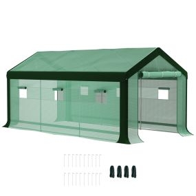Invernadero de Exterior 6x3x2,8 m Invernadero de Túnel con 6 Ventanas Cubierta de PE Anti-UV y 2 Puertas Enrollables con Cremallera Invernadero para Jardín Patio Verde