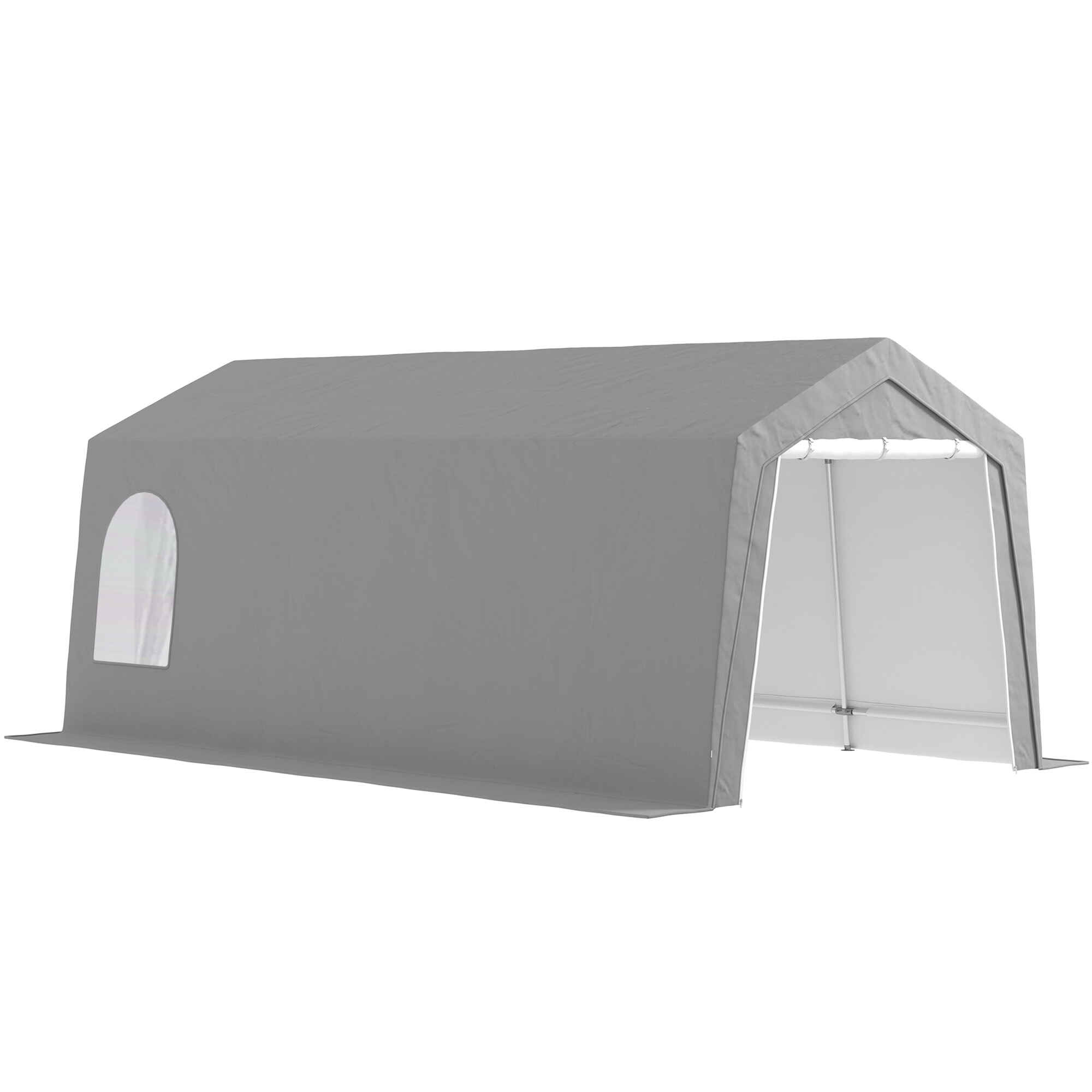 Cobertizo Jardín Exterior 300x597x257 cm Carpa con Puerta Enrollable con Cremallera Impermeable Tienda de Almacenamiento en Garaje Exterior para Motos Bicicletas Herramientas de Jardín Gris