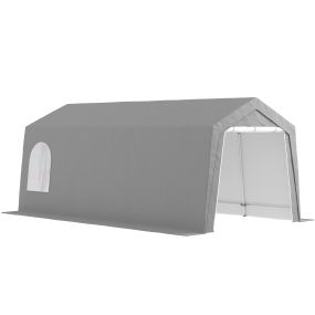 Cobertizo Jardín Exterior 300x597x257 cm Carpa con Puerta Enrollable con Cremallera Impermeable Tienda de Almacenamiento en Garaje Exterior para Motos Bicicletas Herramientas de Jardín Gris