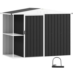 Caseta de Jardín Exterior 2,7m² 245x117x180 cm Cobertizo de Jardín Exterior con Estante de 2 Niveles 4 Ventilaciones y Puerta con Cerradura Cobertizo para Terraza Patio Gris Carbón