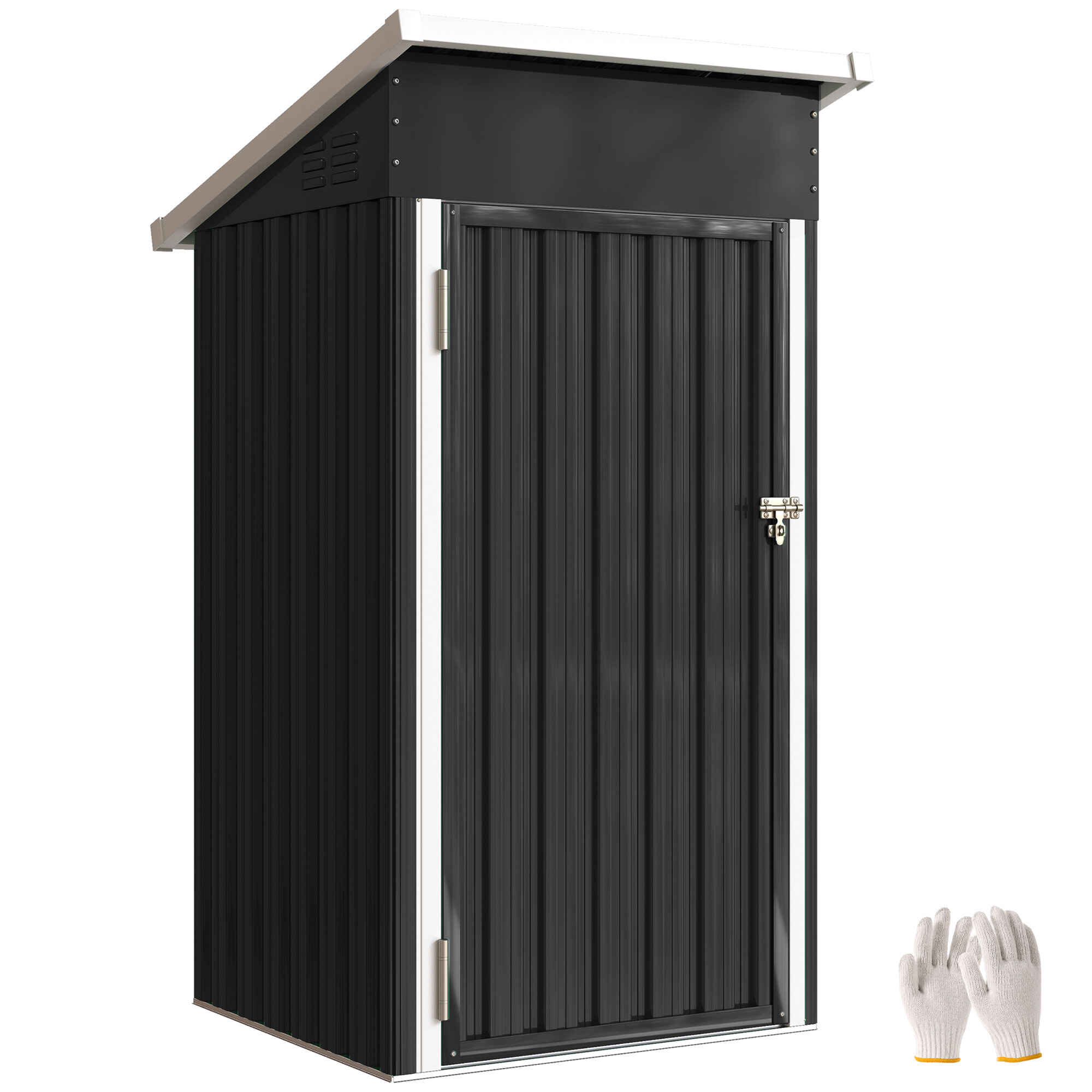 Outsunny Caseta De Jardín Metálica – 107,5x91x185 Cm, Techo Inclinado, Puerta Con Cerradura, Ventilación Y Guantes Incluidos