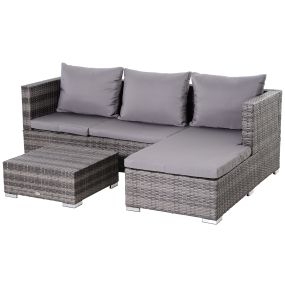 Conjunto de Sofás de Ratán 3 Piezas con Chaiselongue y Mesa de Centro Almacenaje Respaldo Ajustable en Altura Alta Comodidad Color Gris