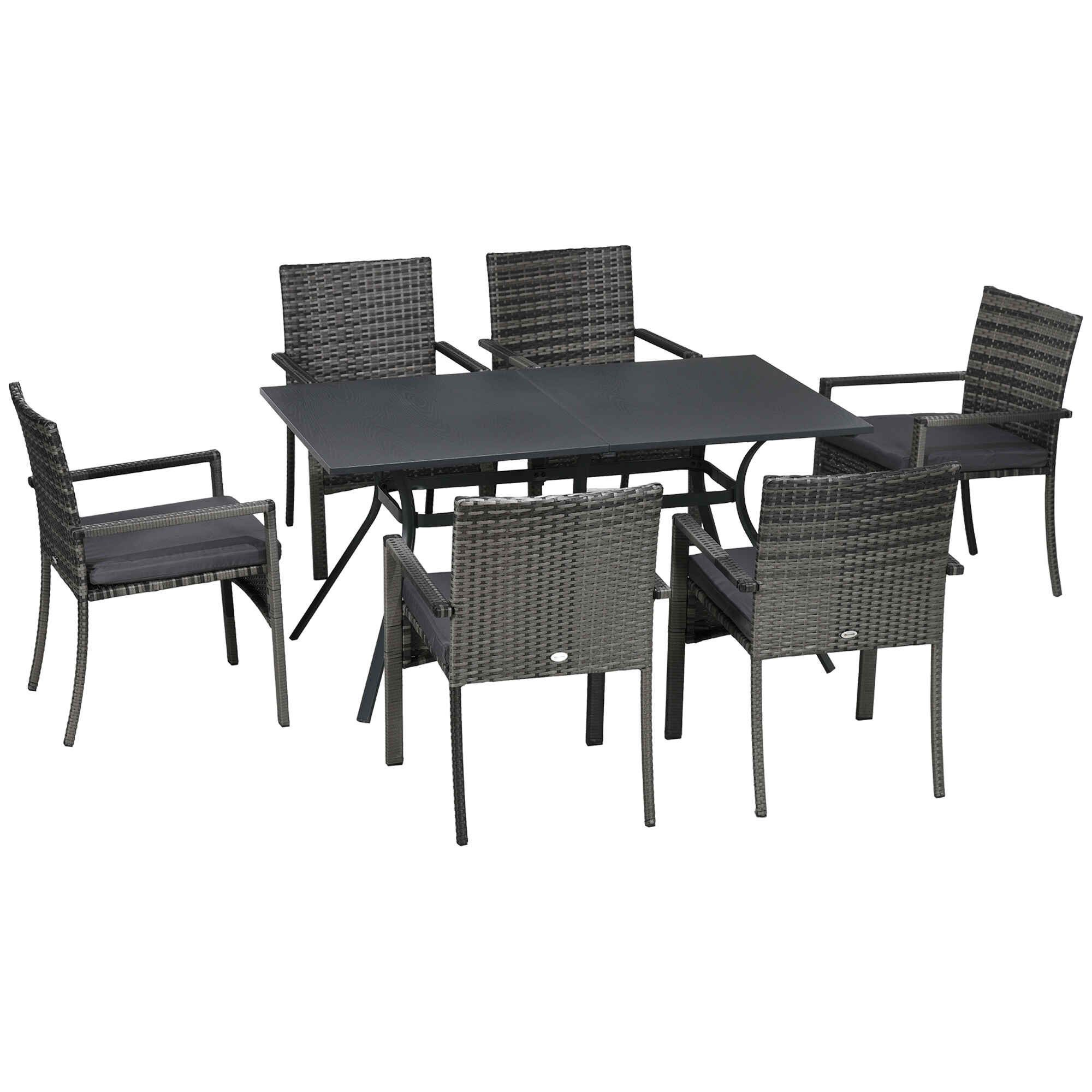 Conjunto de Jardín de Ratán Sintético Juego de Muebles de Jardín para Exterior de Ratán de 7 Piezas Incluye 6 Sillas con Cojines Extraíbles y Mesa de Metal Gris