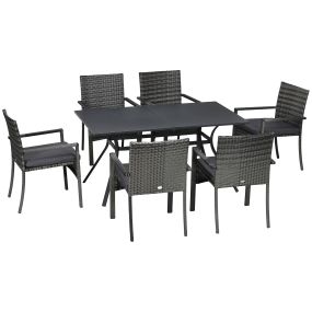 Conjunto de Jardín de Ratán Sintético Juego de Muebles de Jardín para Exterior de Ratán de 7 Piezas Incluye 6 Sillas con Cojines Extraíbles y Mesa de Metal Gris