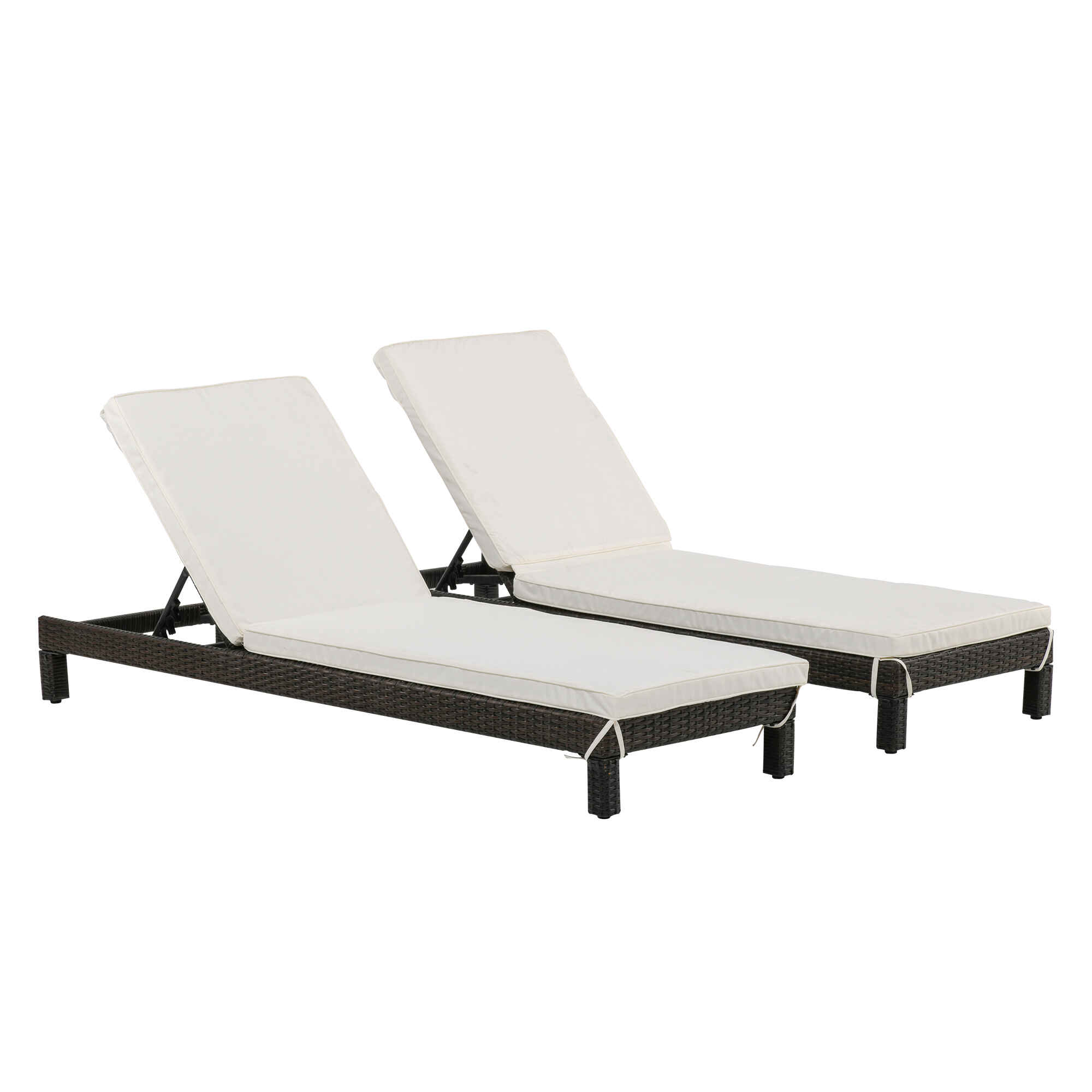 Set de 2 Tumbonas de Ratán Chaise Longue con Cojines Acolchados Cubierta Impermeable Silla para Exterior Jardín Patio Terraza