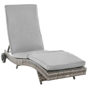 Tumbona de Ratán Reclinable Tumbona de Jardín en Forma de S con 2 Ruedas Respaldo Ajustable en 5 Posiciones y Cojín Extraíble para Patio Terraza 207x70x70 cm Gris