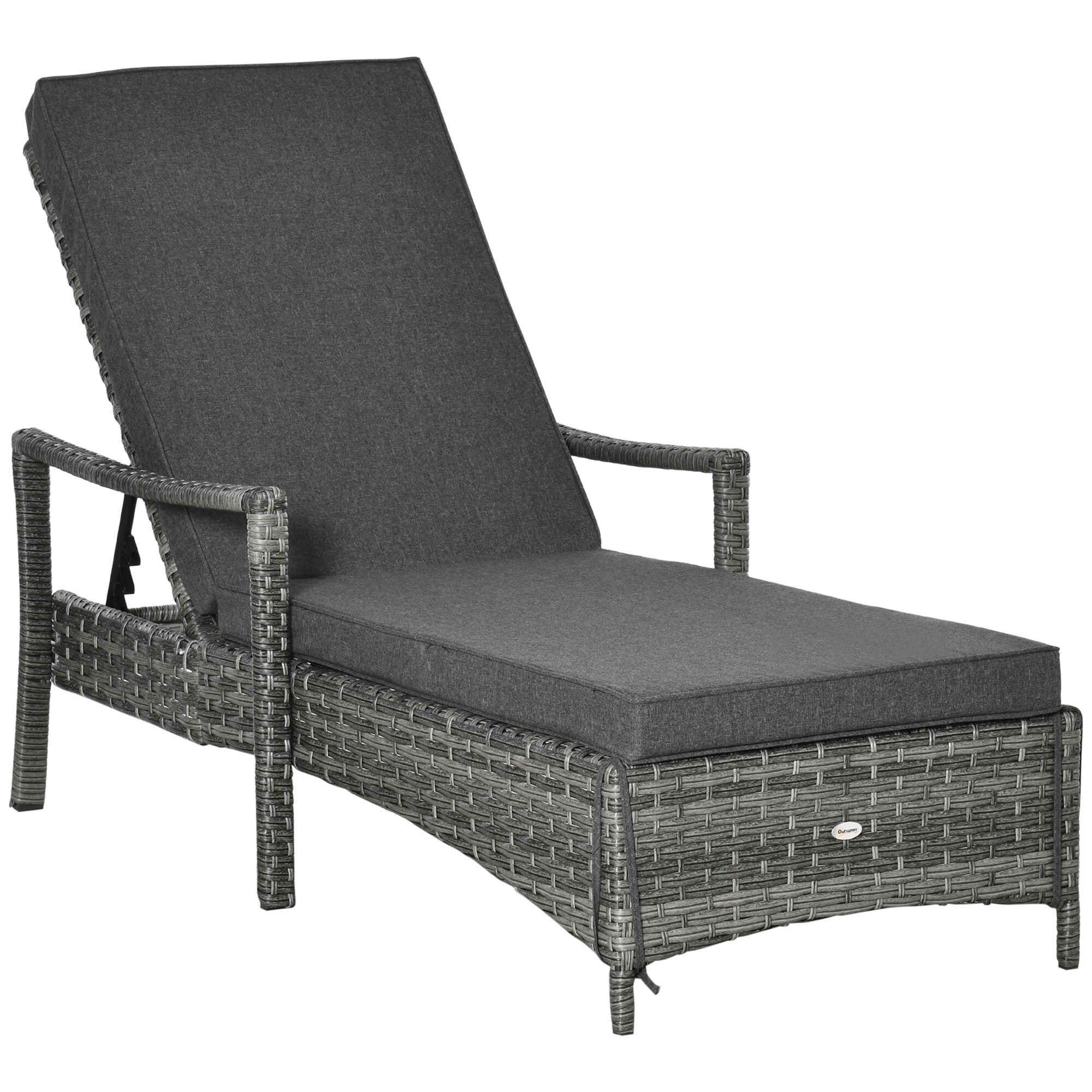 Tumbona de Ratán de Jardín Chaise Longue con Respaldo Ajustable en 4 Posiciones Cojines Acolchados y Desenfundables para Terraza Patio Exterior 192x72x58-95 cm Gris