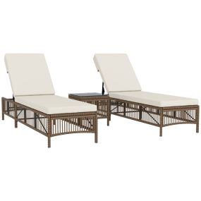 Conjunto de 2 Tumbonas de Ratán Tumbonas de Jardín con Mesa de Centro Respaldo Ajustable en 5 Niveles y Cojines 196x54x32 cm Beige