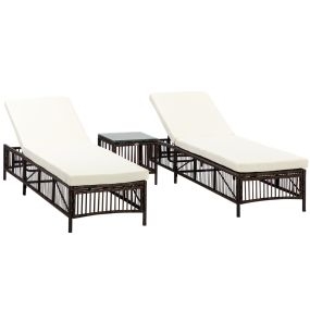 Conjunto de 2 Tumbonas de Ratán Tumbonas de Jardín con Mesa de Centro Respaldo Ajustable en 5 Niveles y Cojines 196x54x32 cm Marrón