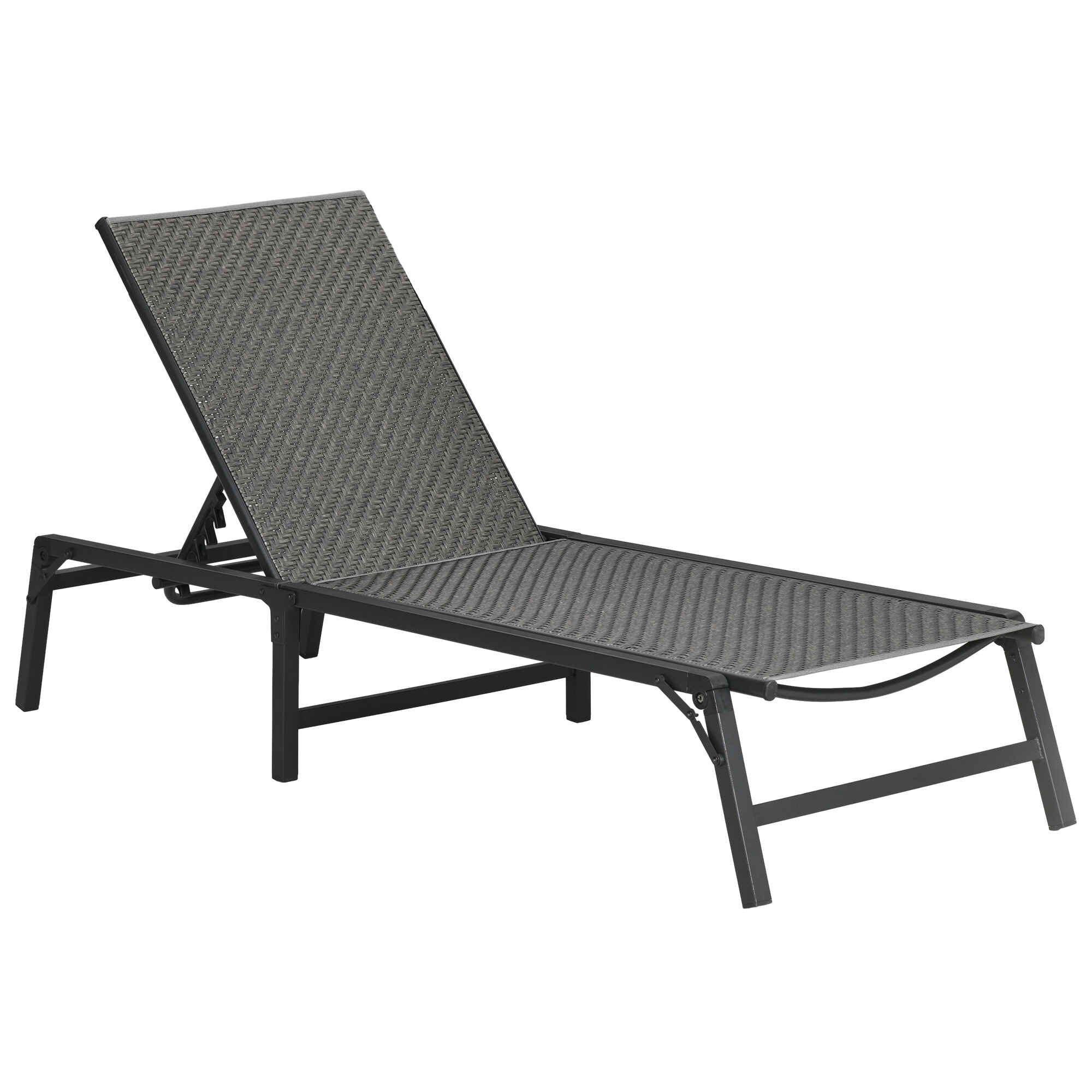 Tumbona de Ratán Sintético Plegable Tumbona para Jardín con Respaldo Ajustable en 5 Posiciones y Marco de Acero Carga 150 kg para Patio Terraza Gris Oscuro