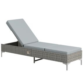 Tumbona de Ratán Reclinable Tumbona de Jardín con Respaldo Ajustable Cojín Extraíble y Lavable Carga 160 kg para Patio Terraza 202x61x29-98 cm Gris y Marrón