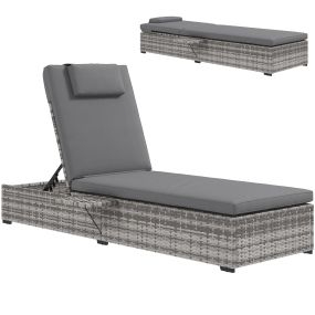Tumbona de Ratán Reclinable Tumbona de Jardín con Respaldo Ajustable en 5 Niveles Mesita y Cojín Acolchado Carga 120 kg para Patio Terraza Gris