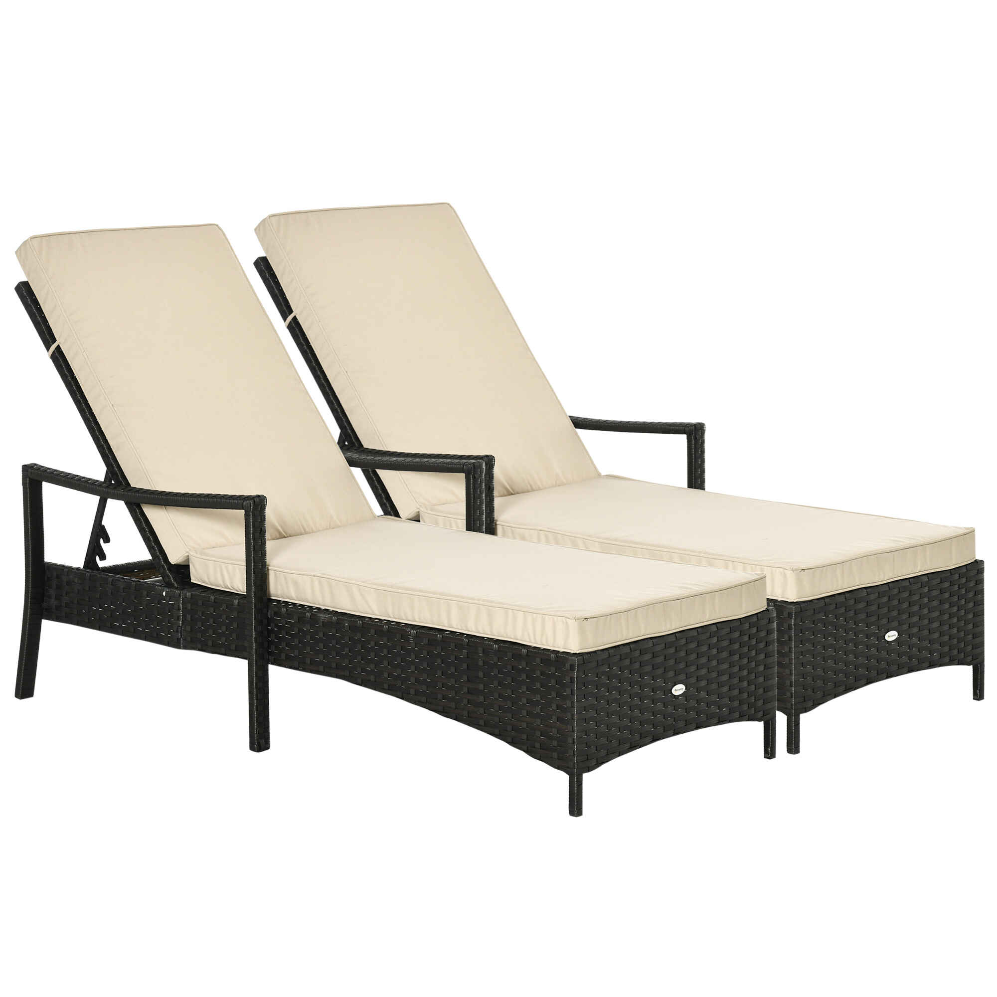 Set de 2 Tumbonas de Ratán de Jardín Chaise Longue con Respaldo Ajustable en 4 Posiciones Cojines Acolchados y Desenfundables para Terraza Patio Exterior 192x62,5x58-95 cm Marrón y Beige