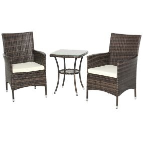 Conjunto de Muebles para Jardín Juegos de Muebles de Ratán Incluye 1 Mesa y 2 Sillones con Cojines Estructura de Metal para Terraza Patio Marrón