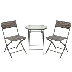 Conjunto de Muebles de Jardín Conjunto de Mesa y 2 Sillas de Jardín de Ratán Sintético con Sillas Plegables y Mesa de Vidrio para Terraza Patio Marrón