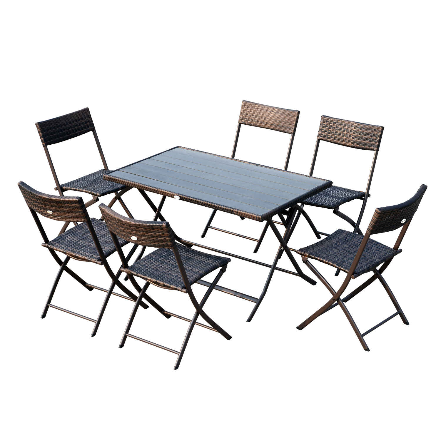 Conjunto de Muebles de Jardín Plegable Juego de Muebles de Jardín de Ratán de 7 Piezas Mesa y 6 Sillas para Exterior Patio Terraza Acero Color Marrón