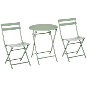 Conjunto de Muebles de Jardín Plegable Juego de 1 Mesa Redondo y 2 Sillas de Terraza con Marco de Acero y Respaldo para Balcón Patio Verde Oscuro