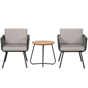 Conjunto de Muebles de Jardín de Ratán Sintético 3 Piezas Conjunto de Mesa y 2 Sillas de Ratán con Cojines Acolchados Extraíbles para Balcón Terraza Patio Gris