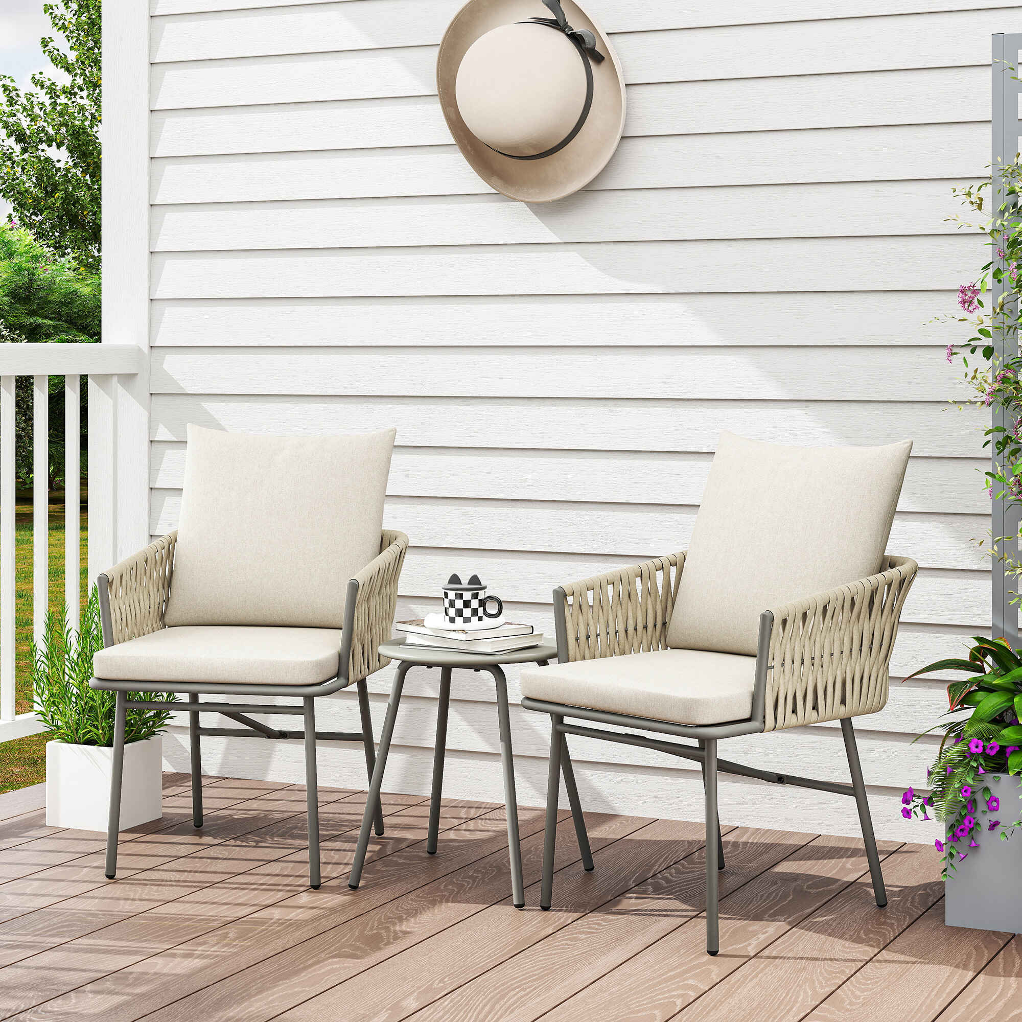 Conjunto de Jardín Exterior de 3 Piezas Muebles de Jardín con 2 Sillas ...
