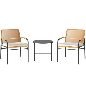 Conjunto de Jardín Exterior de 3 Piezas Muebles de Jardín con 2 Sillas con Cojines Extraíbles Lavables y Mesa de Terraza con Tablero de Metal Resistente para Balcón Patio Natural y Crema