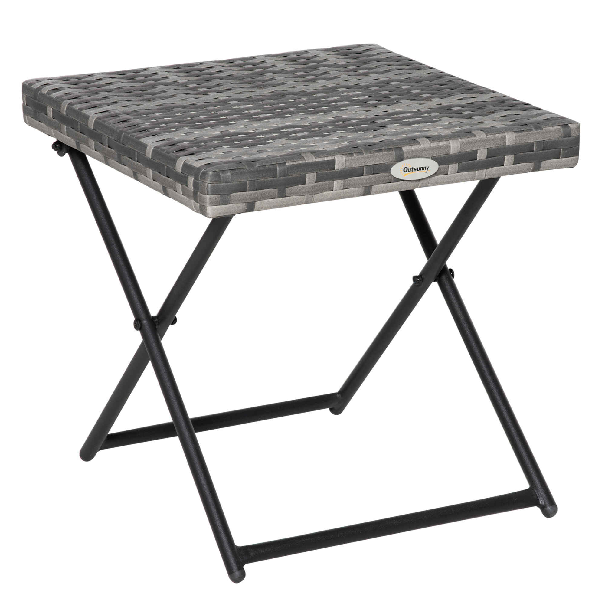 Mesa de Jardín de Ratán Sintético 0,16 ㎡ Mesa de Terraza Exterior Plegable con Patas Cruzadas y Marco de Acero para Patio Balcón Gris
