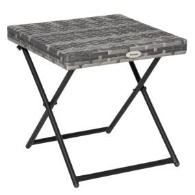 Mesa de Jardín de Ratán Sintético 0,16 ㎡ Mesa de Terraza Exterior Plegable con Patas Cruzadas y Marco de Acero para Patio Balcón Gris