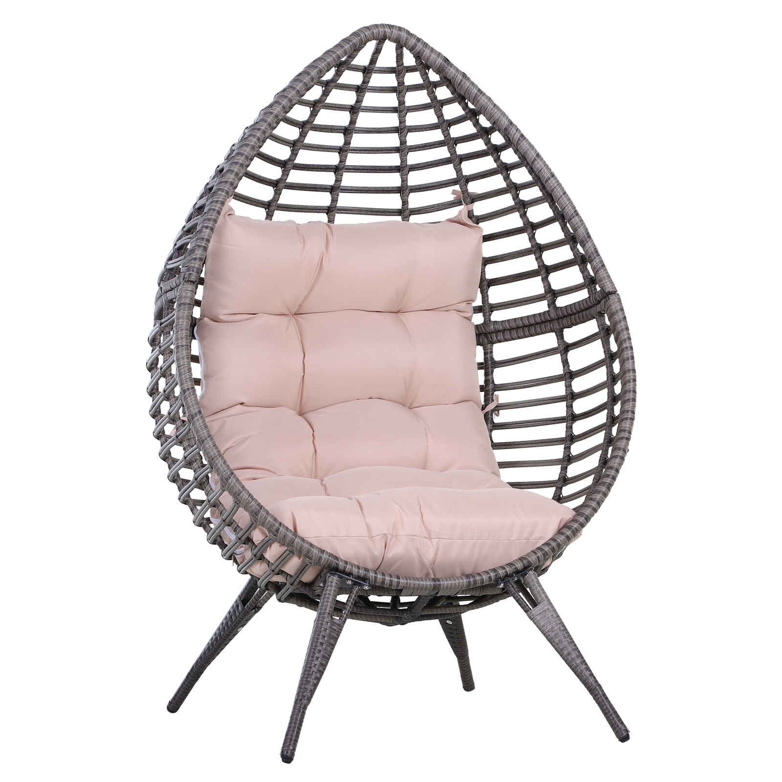 Sillón de Ratán Balcón en Forma de Lágrima Sillón de Jardín con Cojín Acolchado de Algodón PP Estilo Moderno para Exterior e Interior Carga 160 kg 101x89x156 cm Gris y Beige