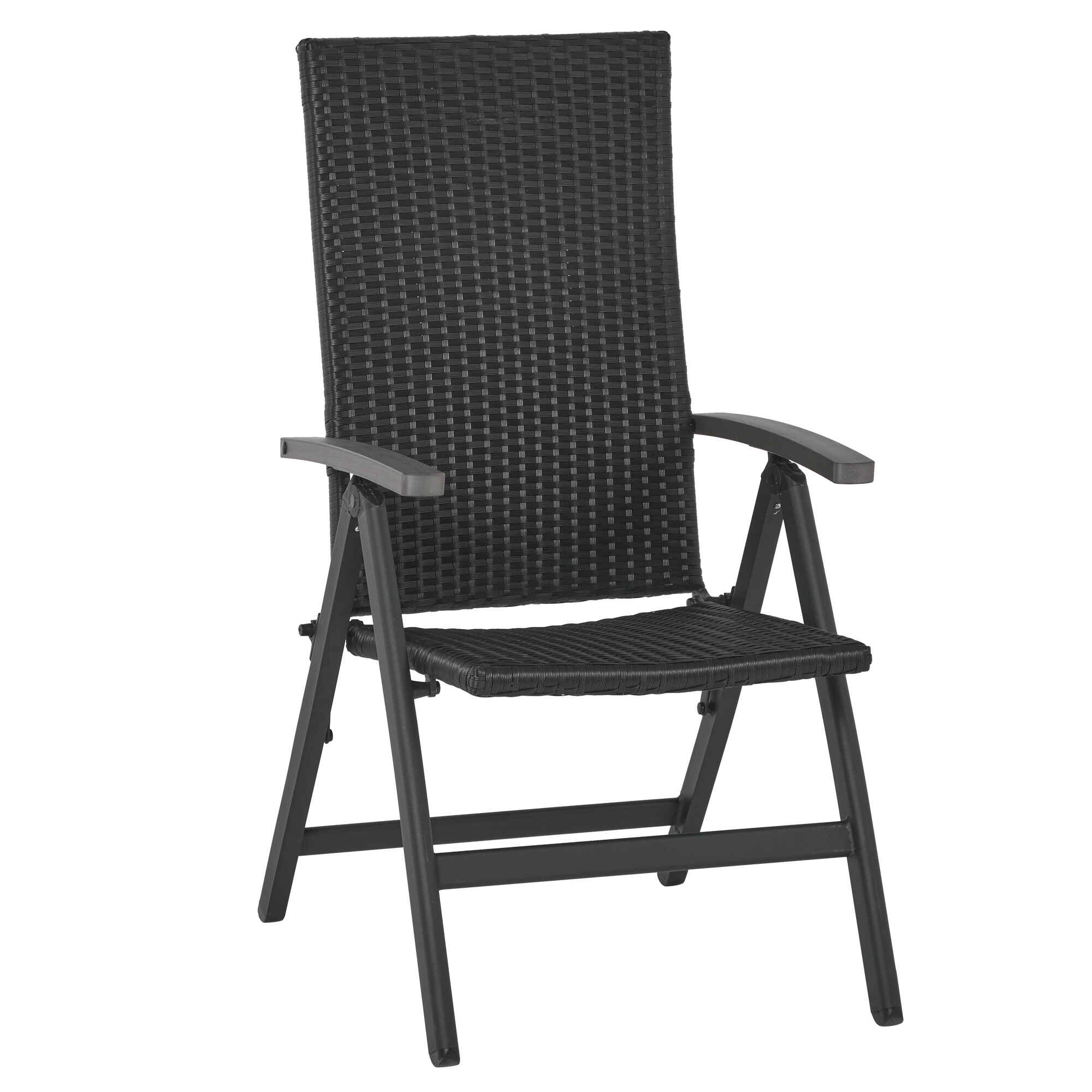 Silla Plegable de Ratán con 5 Posiciones Silla Reclinable de Aluminio para Jardín Balcón Terraza Exterior Carga 160 kg 59x68x107 cm Negro