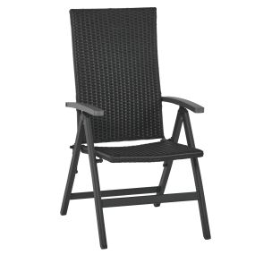 Silla Plegable de Ratán con 5 Posiciones Silla Reclinable de Aluminio para Jardín Balcón Terraza Exterior Carga 160 kg 59x68x107 cm Negro
