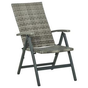 Silla Plegable de Ratán con 5 Posiciones Silla Reclinable de Aluminio para Jardín Balcón Terraza Exterior Carga 160 kg 59x68x107 cm Gris