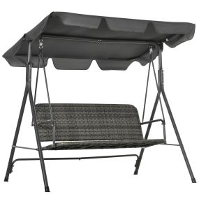 Columpio de Jardín Exterior de 3 Plazas Balancín de Jardín Exterior con Toldo Ajustable Asiento de Ratán PE y Reposabrazos para Balcón Terraza Patio Carga 240 kg 167x112x153 cm Gris