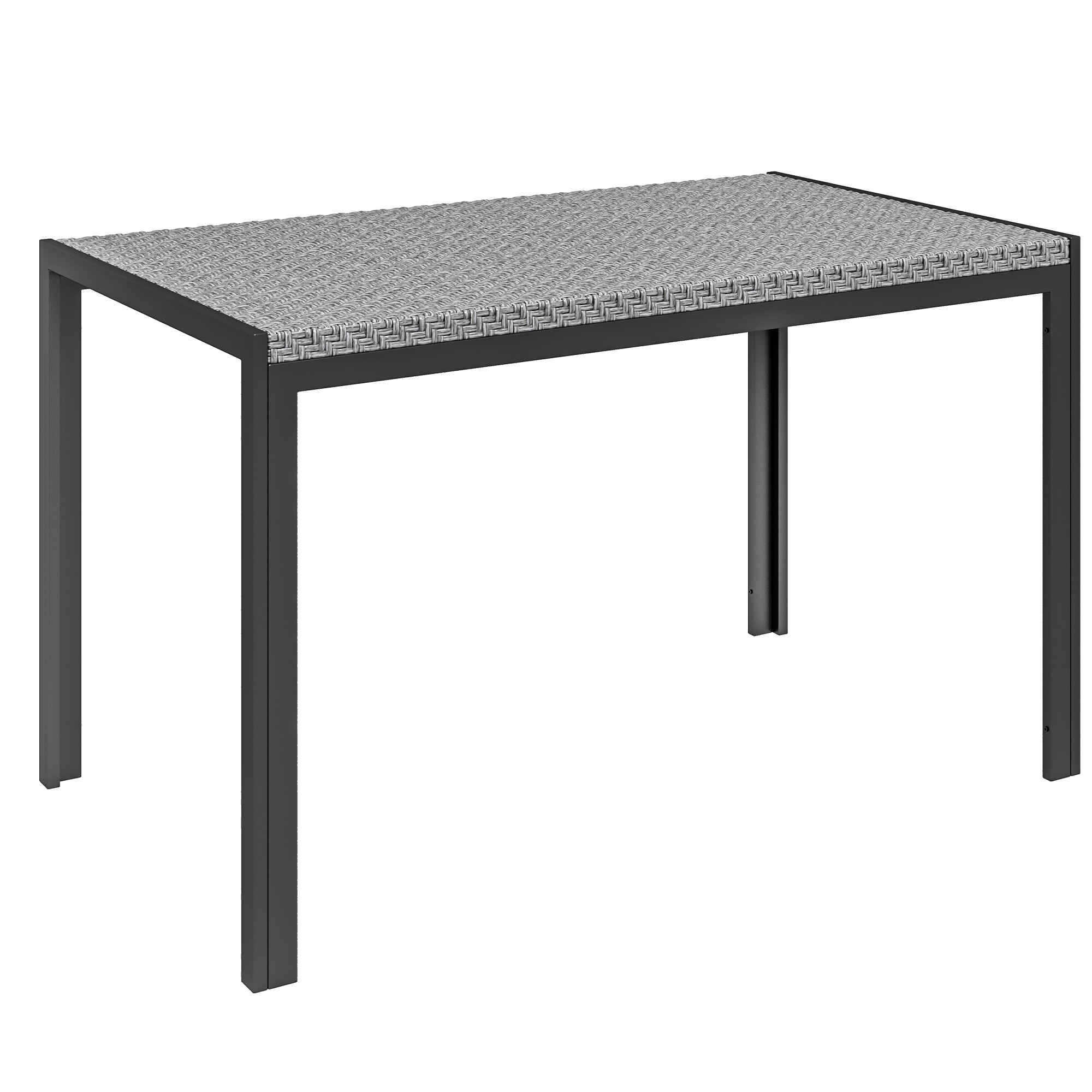 Mesa de Comedor de Jardín de Ratán Sintético Mesa de Terraza Exterior con Estructura de Metal Resistente a Intemperie 120x70x72 cm Gris y Negro
