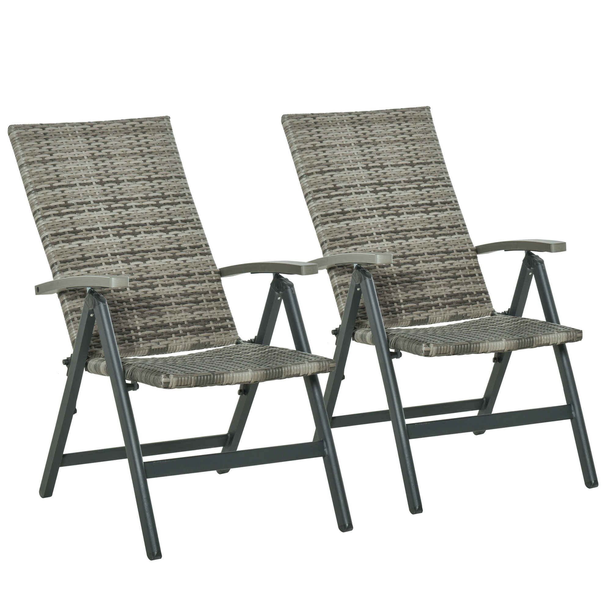 Conjunto de 2 Sillas Plegable de Ratán con 5 Posiciones Silla Reclinable de Aluminio para Jardín Balcón Terraza Exterior Carga 160 kg 59x68x107 cm Gris