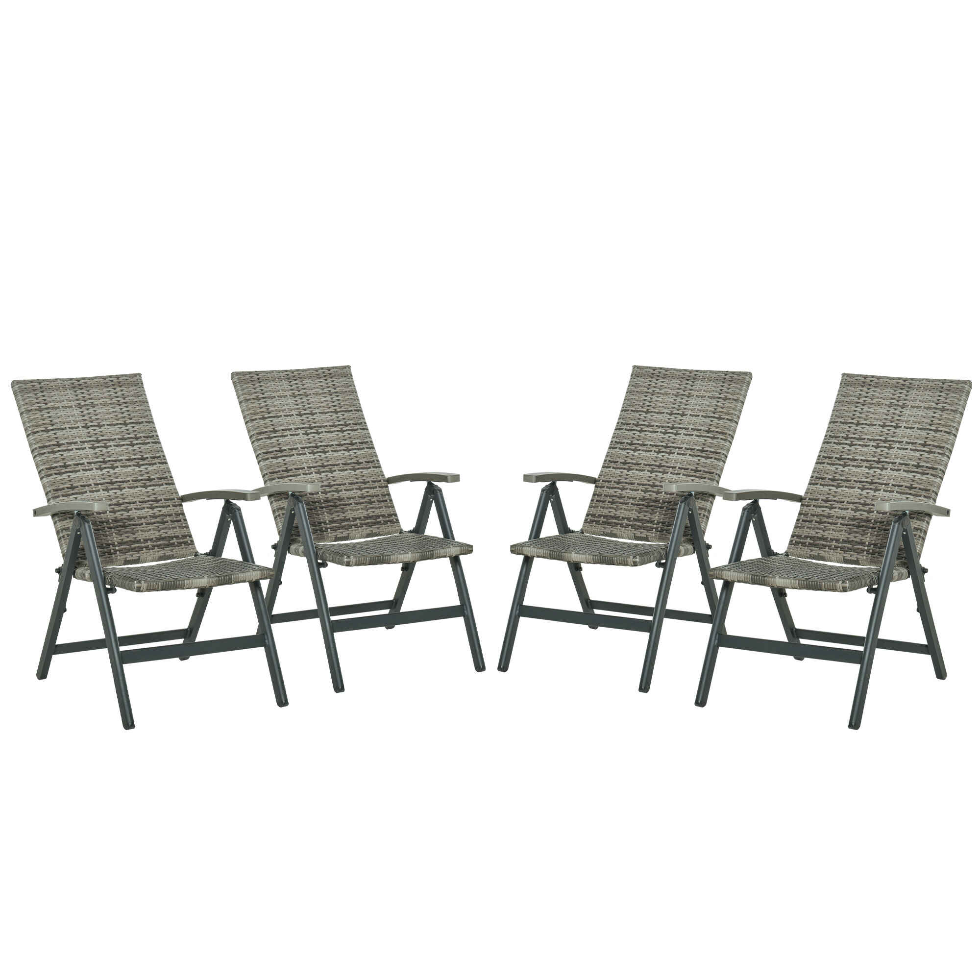 Set de 4 Sillas Plegable de Ratán con 5 Posiciones Silla Reclinable de Aluminio para Jardín Balcón Terraza Exterior Carga 160 kg 59x68x107 cm Gris