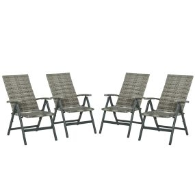 Set de 4 Sillas Plegable de Ratán con 5 Posiciones Silla Reclinable de Aluminio para Jardín Balcón Terraza Exterior Carga 160 kg 59x68x107 cm Gris