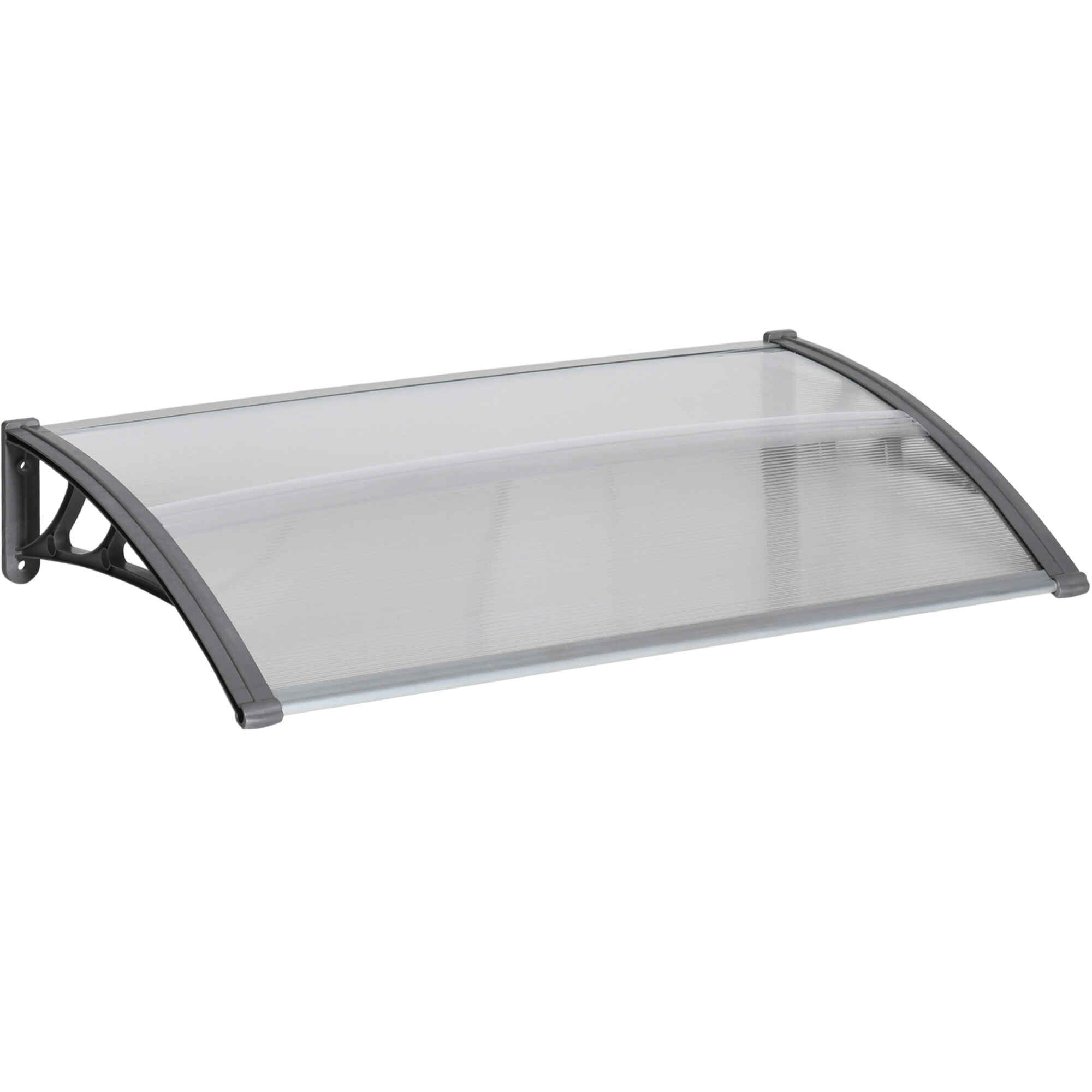 Tejadillo de Protección 110x60 cm Marquesina Exterior para Puertas y Ventanas contra Sol y Lluvia con Soporte de PP Policarbonato Transparente