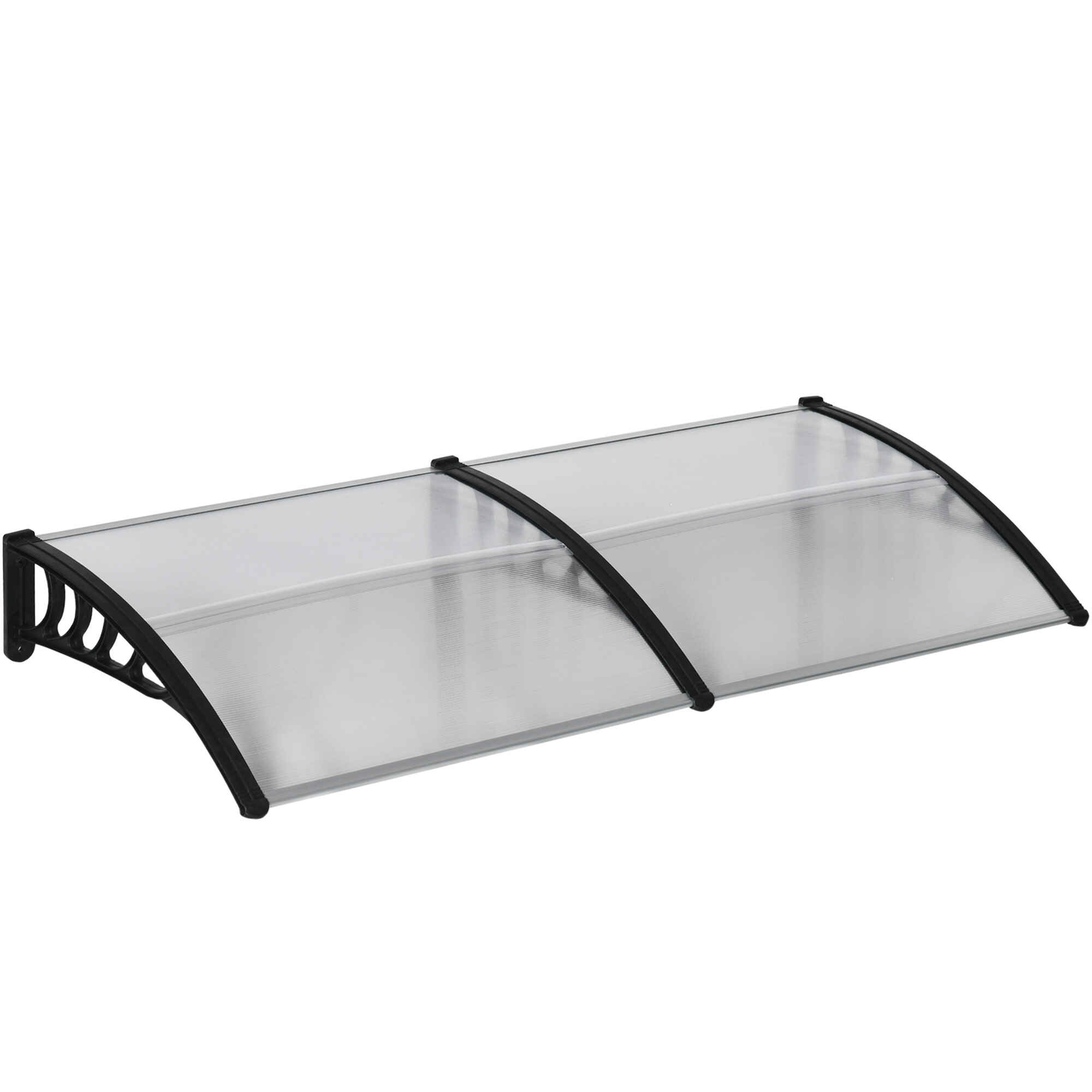 Tejadillo de Protección 200x96x27 cm Marquesina Exterior para Puertas y Ventanas contra Sol y Lluvia con Soporte de PP Policarbonato Transparente