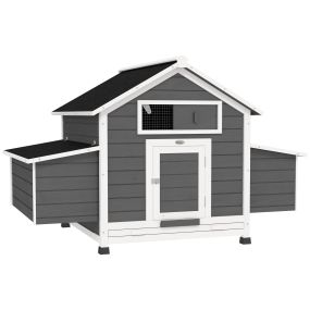 Gallinero para Exterior Gallinero de Madera para 2-4 Gallinas con 2 Nidos Bandeja Extraíble Techo Abatible 150x100x96,5 cm Gris y Blanco