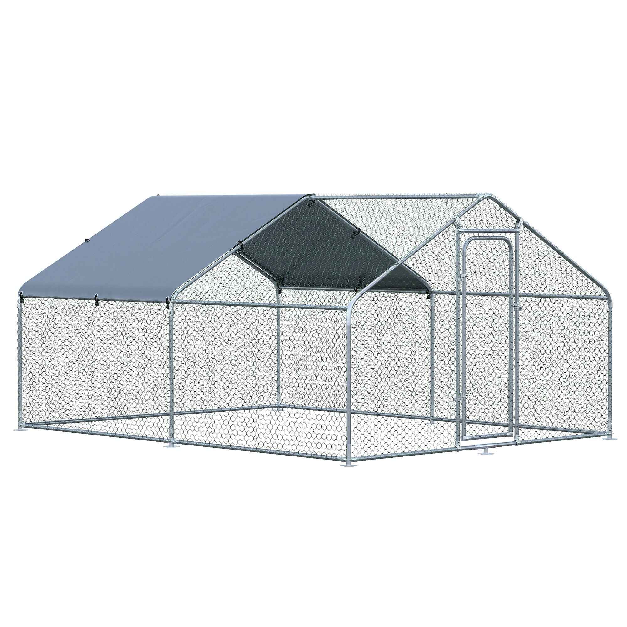 Gallinero para Exterior Grande de Metal Galvanizado 300x400x195 cm Jaula de Gallinas Cubierta de Tela Impermeable y Anti-UV para Patio Plata